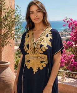 Moroccan Gandoura marrakech for Women Elegant Embroidered Kaftan Dress – Handmade Caftan Loose Maxi Dress – summer caftan dress for her - Image 6