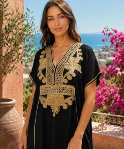 Moroccan Gandoura marrakech for Women Elegant Embroidered Kaftan Dress – Handmade Caftan Loose Maxi Dress – summer caftan dress for her - Image 8