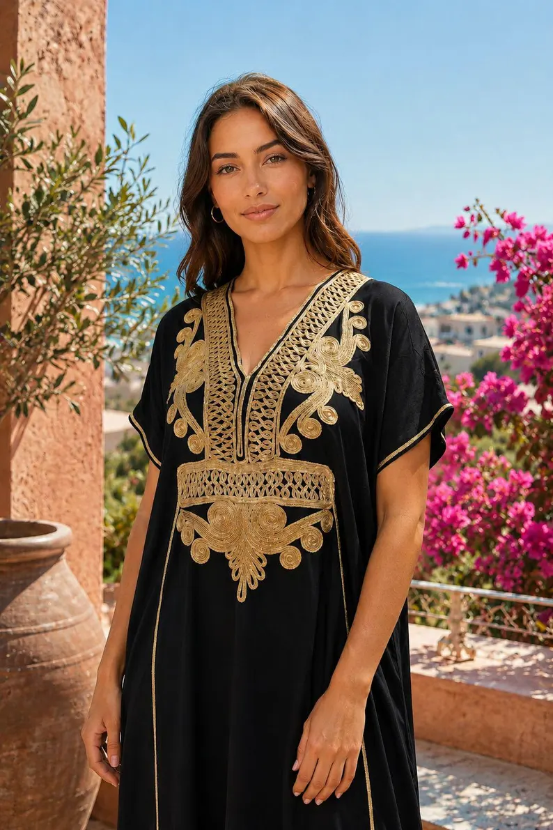 Moroccan Gandoura marrakech for Women Elegant Embroidered Kaftan Dress – Handmade Caftan Loose Maxi Dress – summer caftan dress for her - Image 8