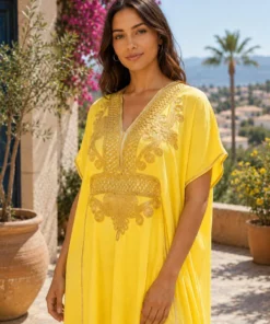 Moroccan Gandoura marrakech for Women Elegant Embroidered Kaftan Dress – Handmade Caftan Loose Maxi Dress – summer caftan dress for her - Image 3