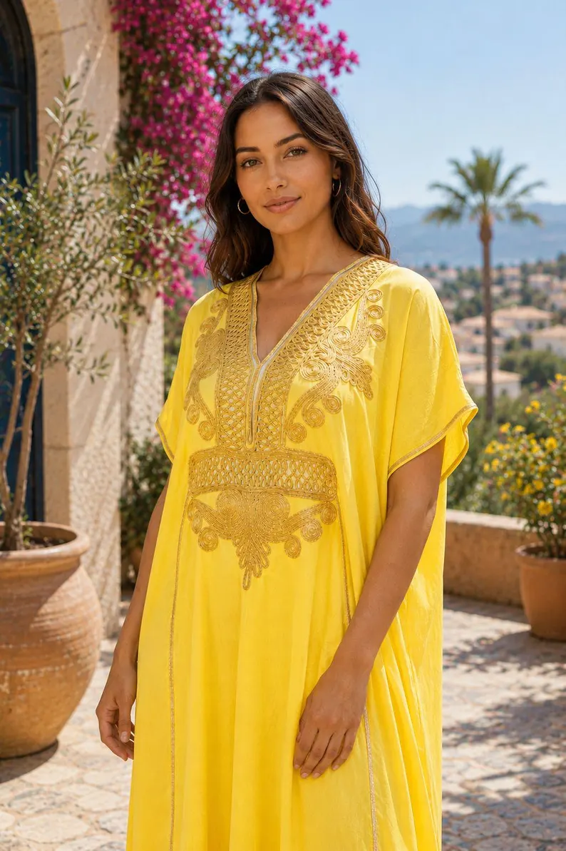 Moroccan Gandoura marrakech for Women Elegant Embroidered Kaftan Dress – Handmade Caftan Loose Maxi Dress – summer caftan dress for her - Image 3