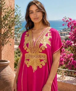 Moroccan Gandoura marrakech for Women Elegant Embroidered Kaftan Dress – Handmade Caftan Loose Maxi Dress – summer caftan dress for her