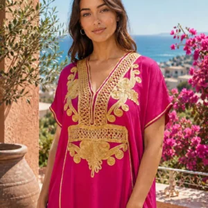 Moroccan Gandoura marrakech for Women Elegant Embroidered Kaftan Dress – Handmade Caftan Loose Maxi Dress – summer caftan dress for her