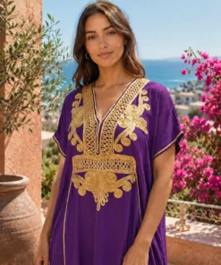 Moroccan Gandoura marrakech for Women Elegant Embroidered Kaftan Dress – Handmade Caftan Loose Maxi Dress – summer caftan dress for her - Image 9