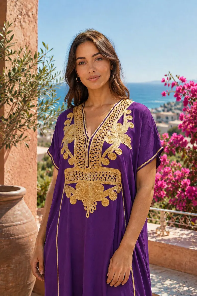 Moroccan Gandoura marrakech for Women Elegant Embroidered Kaftan Dress – Handmade Caftan Loose Maxi Dress – summer caftan dress for her - Image 9