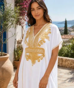 Moroccan Gandoura marrakech for Women Elegant Embroidered Kaftan Dress – Handmade Caftan Loose Maxi Dress – summer caftan dress for her - Image 5