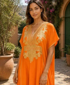 Moroccan Gandoura marrakech for Women Elegant Embroidered Kaftan Dress – Handmade Caftan Loose Maxi Dress – summer caftan dress for her - Image 7