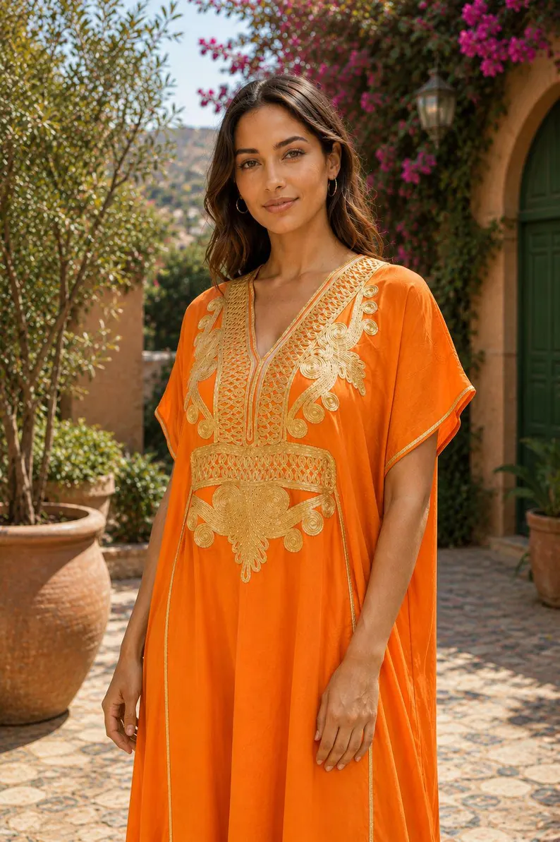 Moroccan Gandoura marrakech for Women Elegant Embroidered Kaftan Dress – Handmade Caftan Loose Maxi Dress – summer caftan dress for her - Image 7