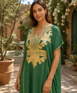 Moroccan Gandoura marrakech for Women Elegant Embroidered Kaftan Dress – Handmade Caftan Loose Maxi Dress – summer caftan dress for her - Image 10