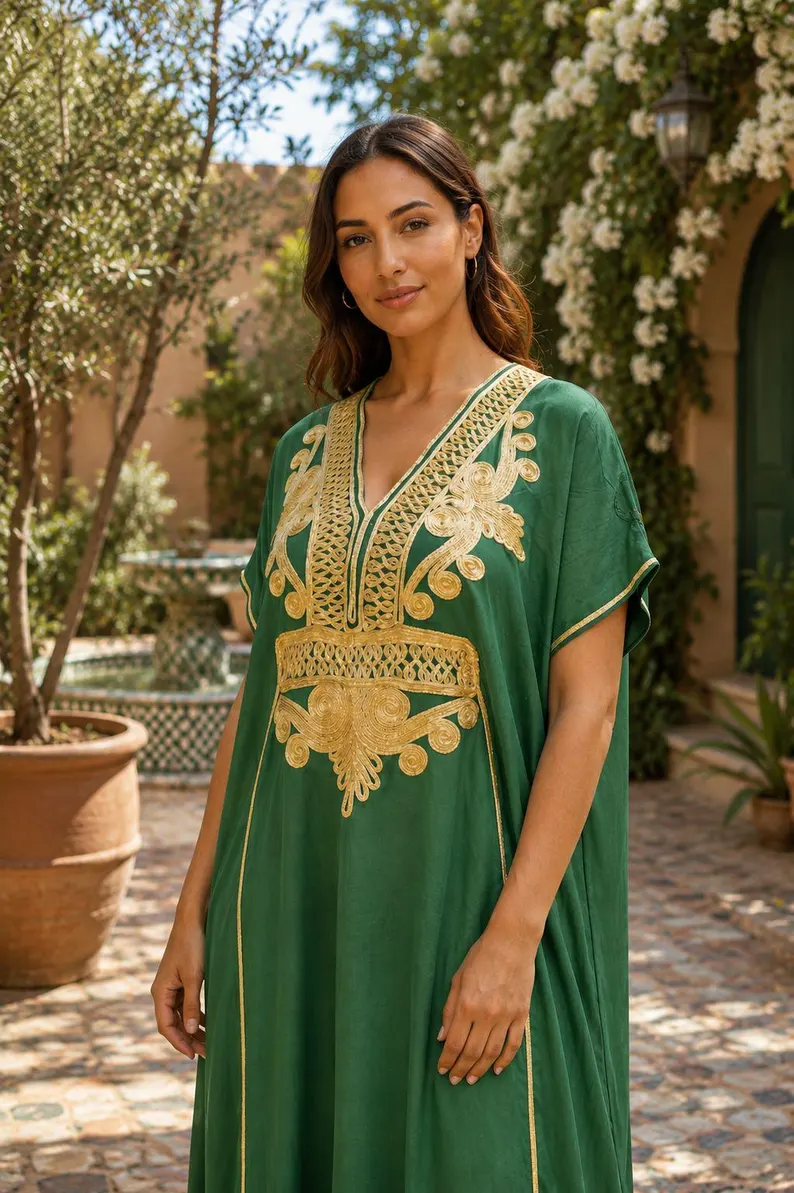 Moroccan Gandoura marrakech for Women Elegant Embroidered Kaftan Dress – Handmade Caftan Loose Maxi Dress – summer caftan dress for her - Image 10