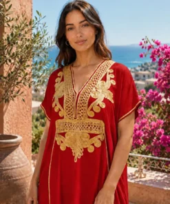 Moroccan Gandoura marrakech for Women Elegant Embroidered Kaftan Dress – Handmade Caftan Loose Maxi Dress – summer caftan dress for her - Image 4