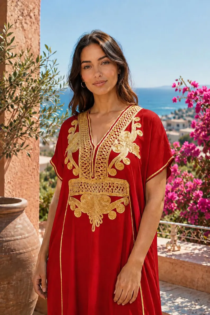 Moroccan Gandoura marrakech for Women Elegant Embroidered Kaftan Dress – Handmade Caftan Loose Maxi Dress – summer caftan dress for her - Image 4