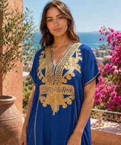 Moroccan Gandoura marrakech for Women Elegant Embroidered Kaftan Dress – Handmade Caftan Loose Maxi Dress – summer caftan dress for her - Image 2