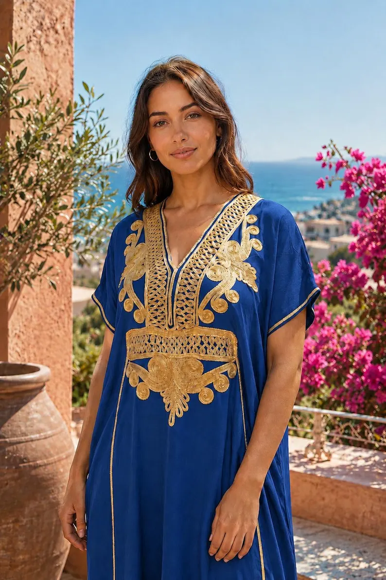 Moroccan Gandoura marrakech for Women Elegant Embroidered Kaftan Dress – Handmade Caftan Loose Maxi Dress – summer caftan dress for her - Image 2